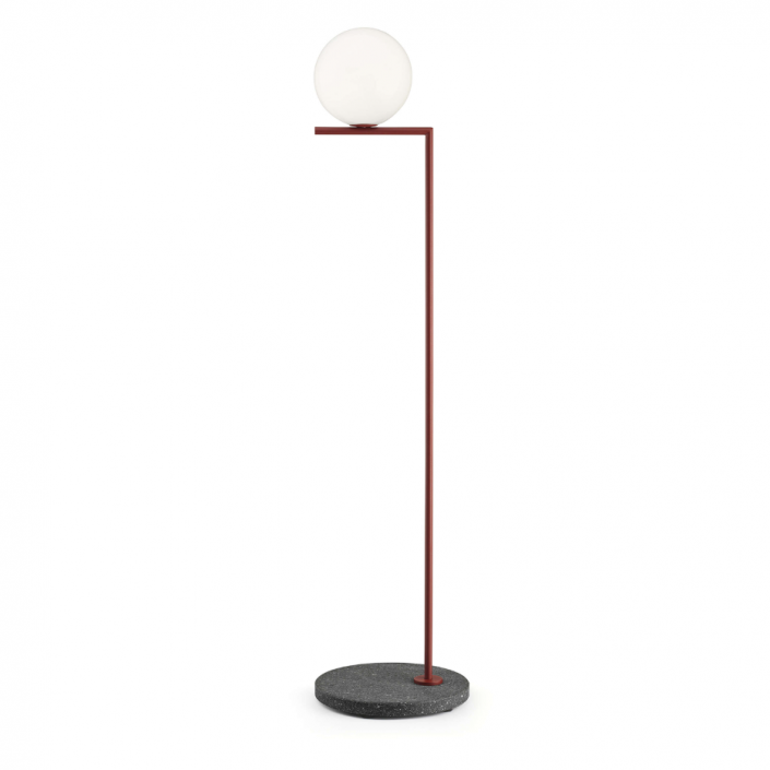 Lampadaire IC F outdoor structure rouge / pied pied lave travertin impérial Flos Valente Design