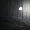 Lampadaire IC F outdoor structure rouge / pied pied lave travertin impérial Flos Valente Design