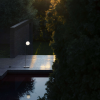 Lampadaire IC F outdoor structure acier / pied pied lave travertin impérial Flos Valente Design