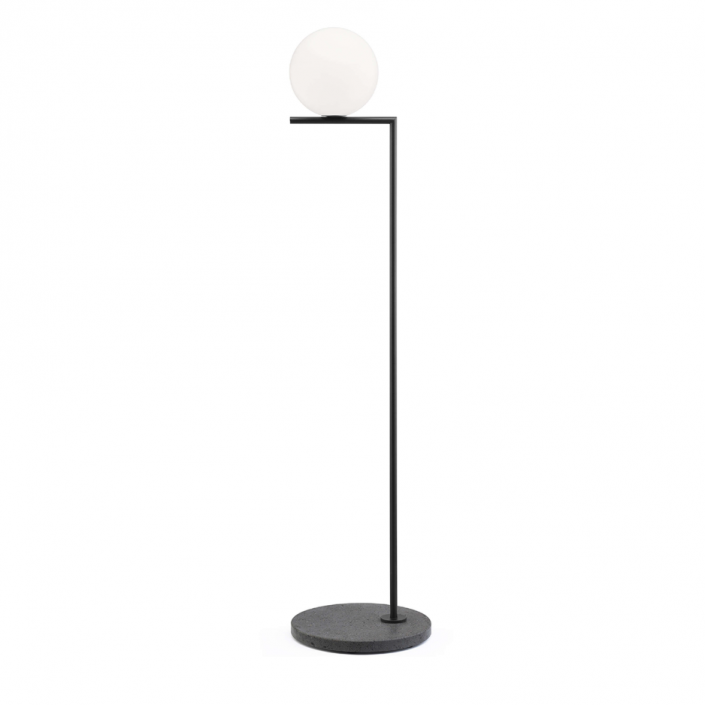 Lampadaire IC F outdoor structure noire / pied pied lave travertin impérial Flos Valente Design