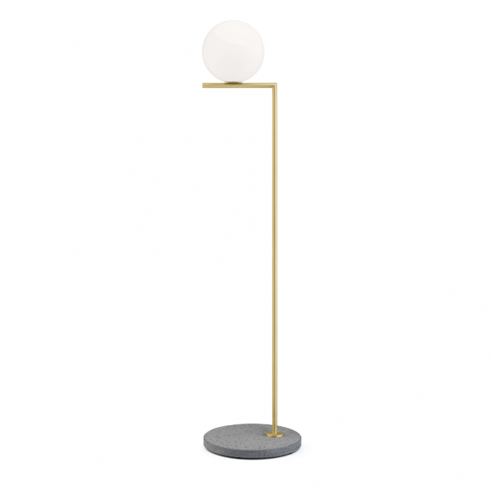 Lampadaire IC F outdoor structure laiton / pied pied lave travertin impérial Flos Valente Design