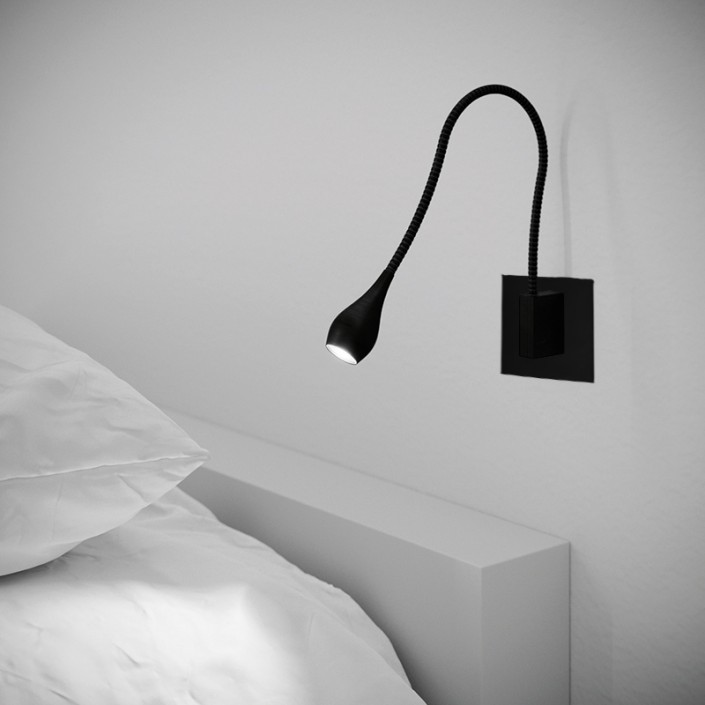 Applique liseuse Toccami Parete LED noire Viabizzuno Valente Design en tête de lit