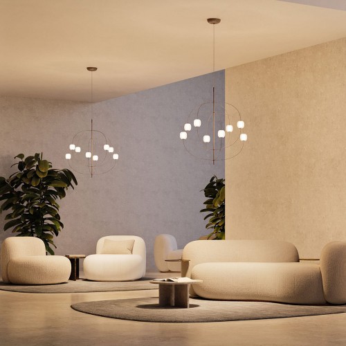 Deux suspensions Axia glossy bronze dans un intérieur au-dessus de canapés et de fauteuils - Lodes - Valentedesign.com