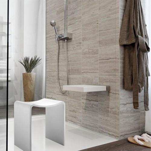 Tabouret de douche DW 80 blanc dans une douche - Decor Walther - Valentedesign.com