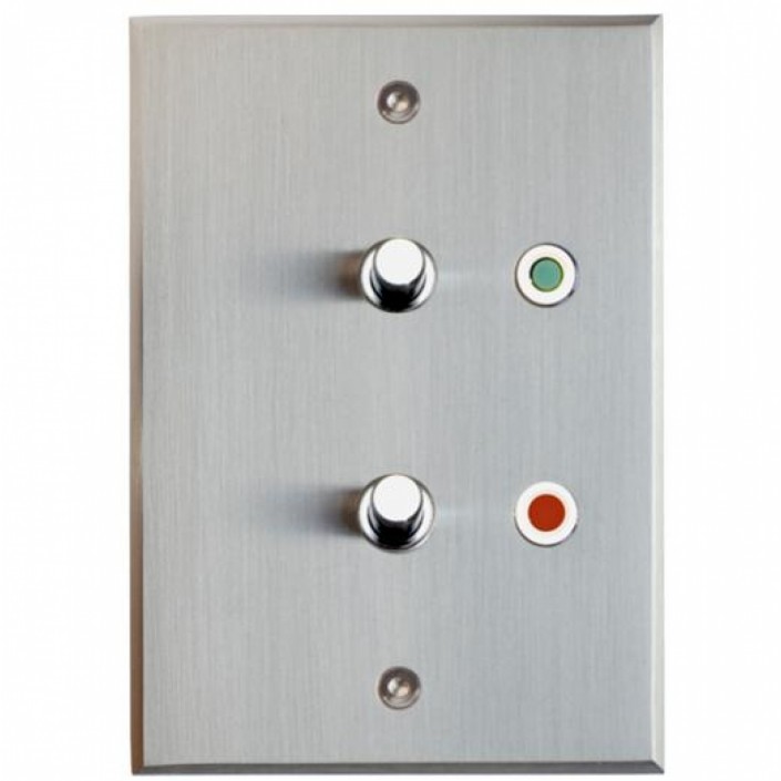 Plaque Double Boutons Poussoirs avec Voyants Nickel Brossé Meljac mesure 115x80 mm pour une épaisseur de 3 mm - Valente Design