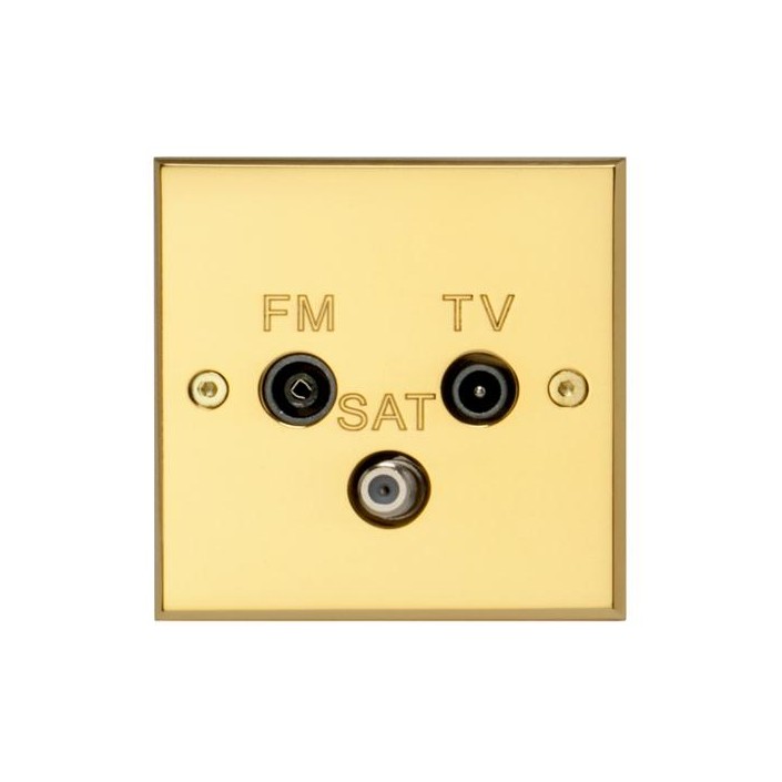 Plaque Carrée TV-FM-SAT Laiton Poli Verni MELJAC mesure 80x80 mm pour une épaisseur de seulement 3mm - Valente Design