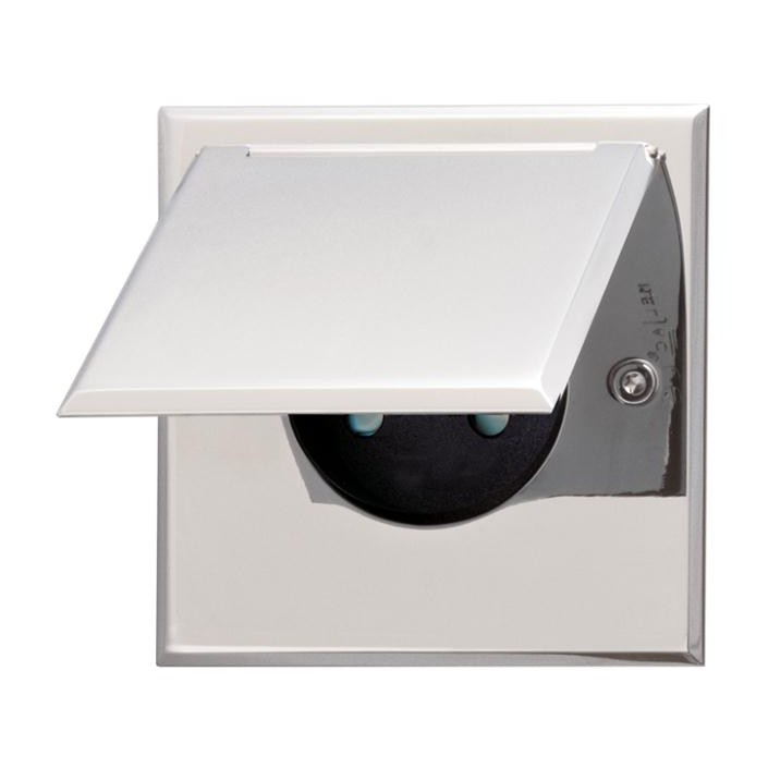 Prise de Courant simple avec Clapet Chromé Vif mesure 80x80mm pour une épaisseur de 3mm MELJAC - Valente Design