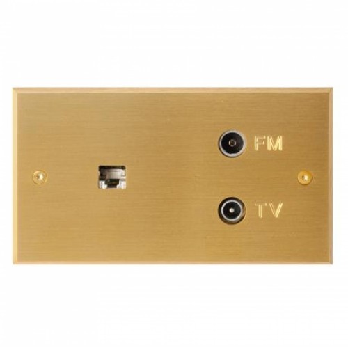 Plaque Rectangulaire RJ45 & TV - FM Champagne MELJAC 142x80 mm pour une épaisseur de 3mm - Valente Design