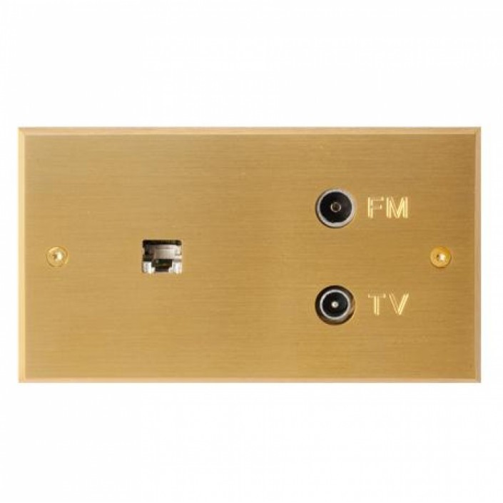 Plaque Rectangulaire RJ45 & TV - FM Champagne MELJAC 142x80 mm pour une épaisseur de 3mm - Valente Design
