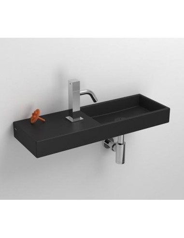 Lave mains 56 cm Mini Wash Me  percement à gauche en céramique noir mat pour la marque Clou